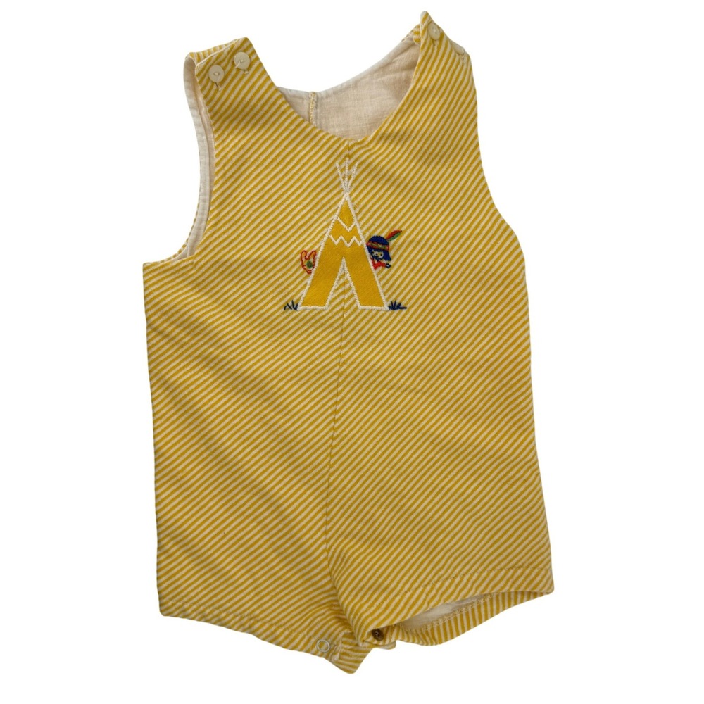 Vtg Carters Yellow Striped Teepee Embroidered Sleeveless Romper 18 Months 1.5YR